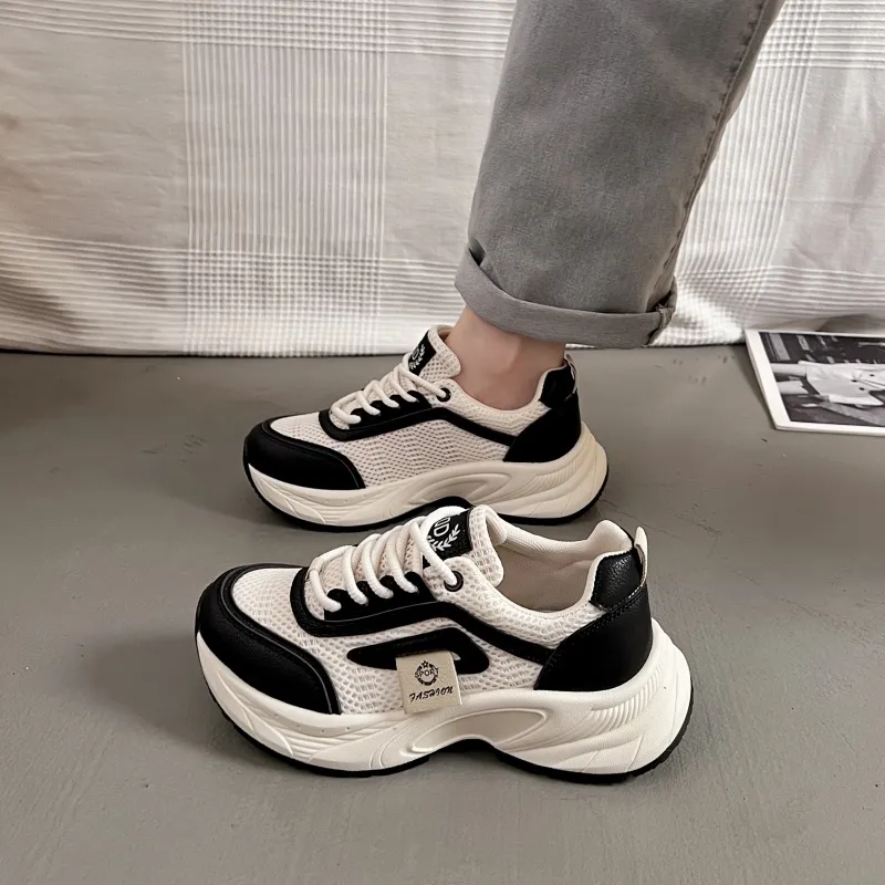 SHENGERLEIDE Abrasion Resistant Breathable Height Increasing Low Top Chunky Sneakers Women's-6