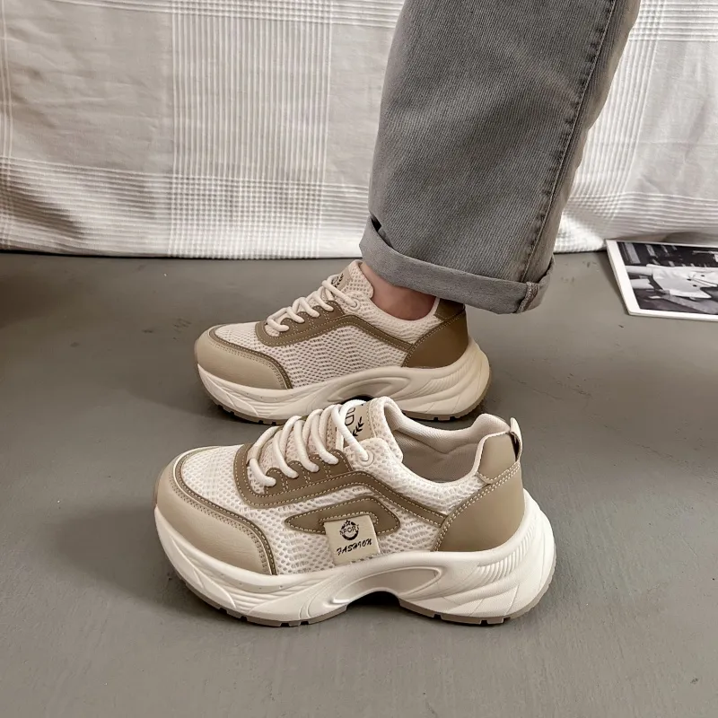 SHENGERLEIDE Abrasion Resistant Breathable Height Increasing Low Top Chunky Sneakers Women's-11