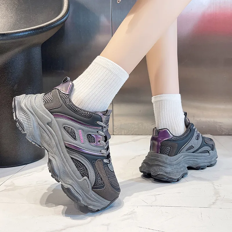 SHENGERLEIDE Abrasion Resistant Height Increasing Low Top Chunky Sneakers Women's-7