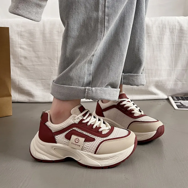 SHENGERLEIDE Abrasion Resistant Breathable Height Increasing Low Top Chunky Sneakers Women's-2