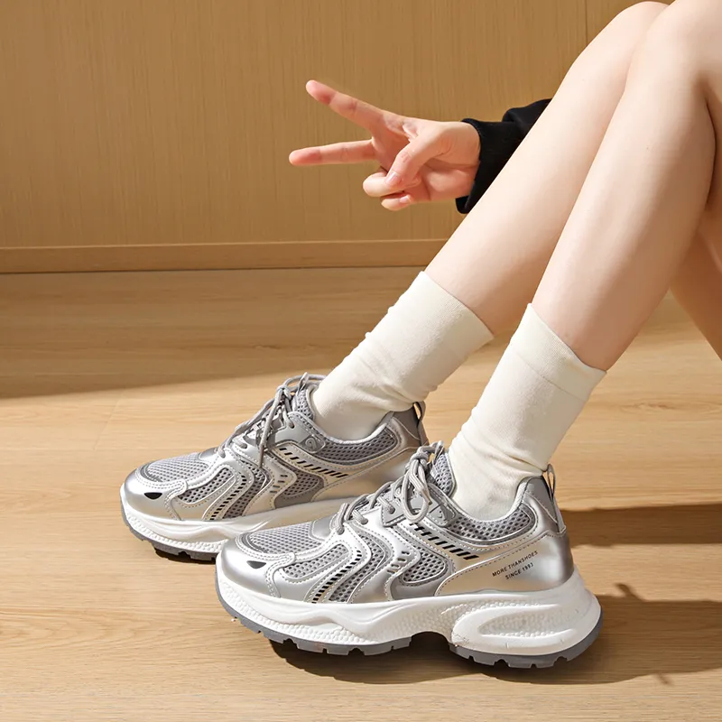 SHENGERLEIDE Abrasion Resistant Lightweight Slip Resistant Low Top Chunky Sneakers Women's-7