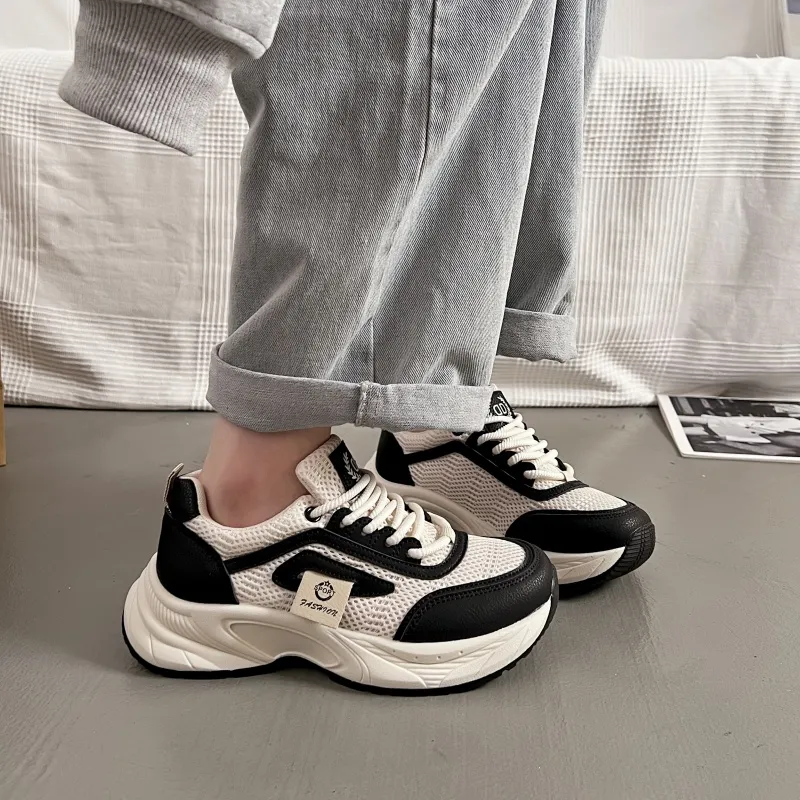 SHENGERLEIDE Abrasion Resistant Breathable Height Increasing Low Top Chunky Sneakers Women's-7