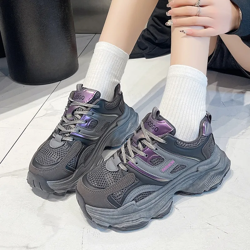 SHENGERLEIDE Abrasion Resistant Height Increasing Low Top Chunky Sneakers Women's-8