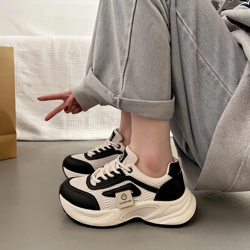SHENGERLEIDE Abrasion Resistant Breathable Height Increasing Low Top Chunky Sneakers Women's-9