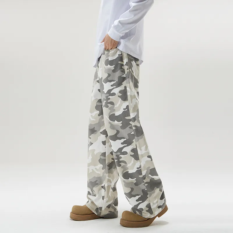 YINLEI Casual Pants Unisex Gray Camouflage-4