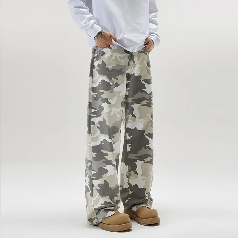 YINLEI Casual Pants Unisex Gray Camouflage-3