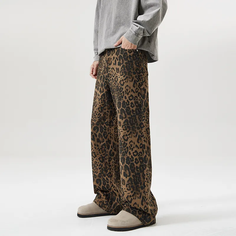 YINLEI Jeans Women's Leopard Print-3