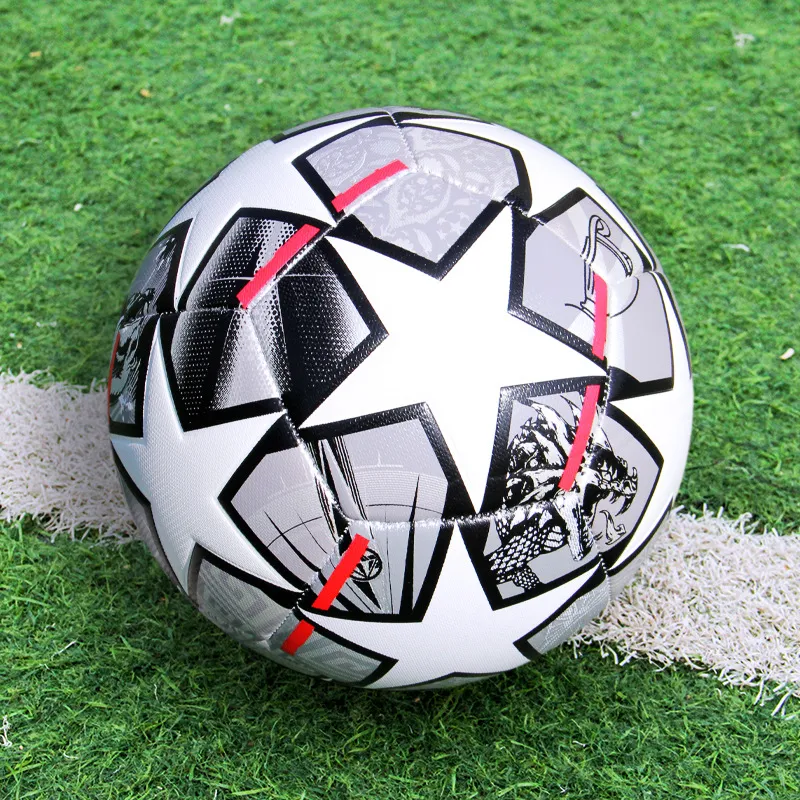 THREEHUAN Size 5 Ball Soccer PU Machine Stitched Soccer Ball Unisex Gray White-3