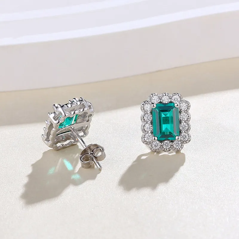 ATTAGEMS 925 Sterling Silver Artificial Gemstone Stud Earrings Women's Green-4