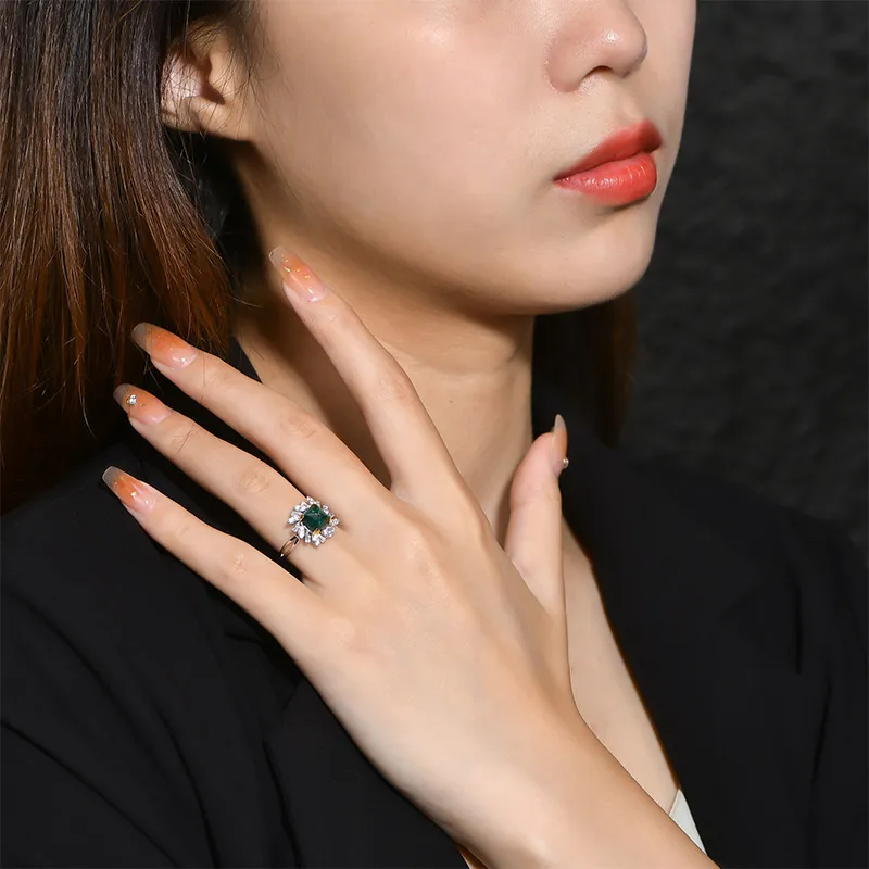ATTAGEMS 925 Sterling Silver Artificial Gemstone Rings Women's Green-2