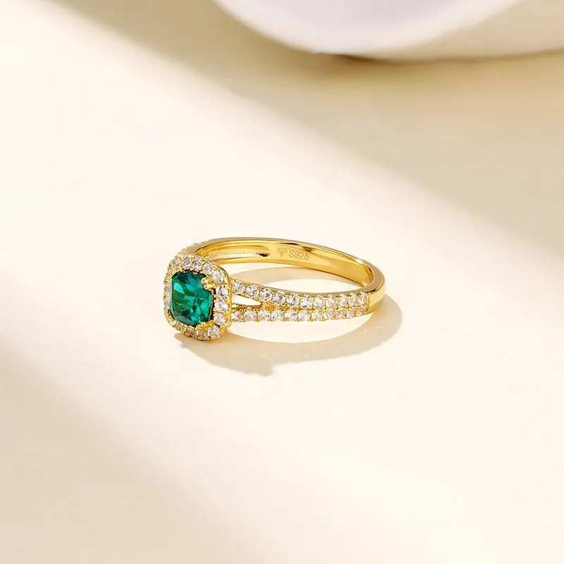 ATTAGEMS 925 Sterling Silver Artificial Gemstone Rings Women's Green-1