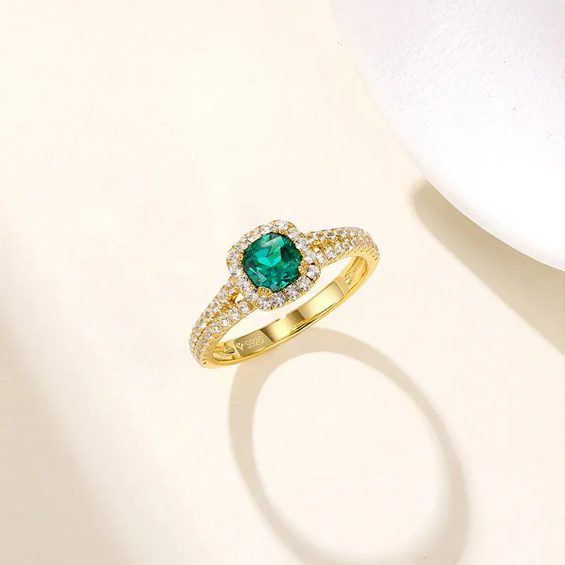 ATTAGEMS 925 Sterling Silver Artificial Gemstone Rings Women's Green-3