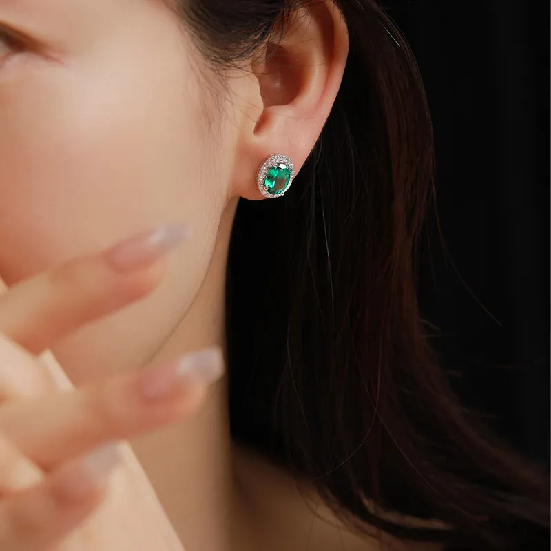 ATTAGEMS 925 Sterling Silver Artificial Gemstone Stud Earrings Women's Green-3