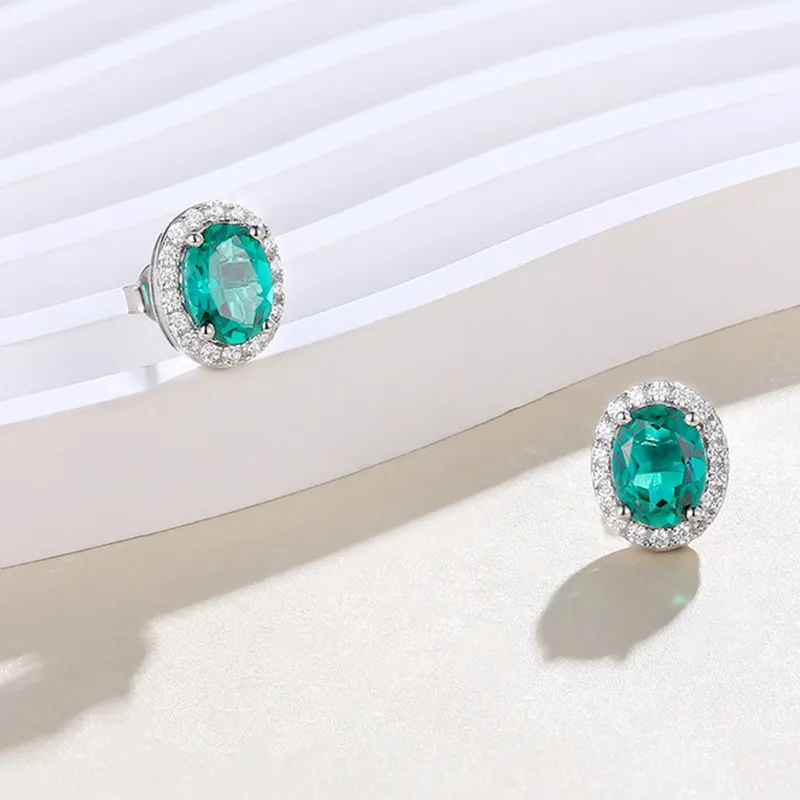 ATTAGEMS 925 Sterling Silver Artificial Gemstone Stud Earrings Women's Green-5