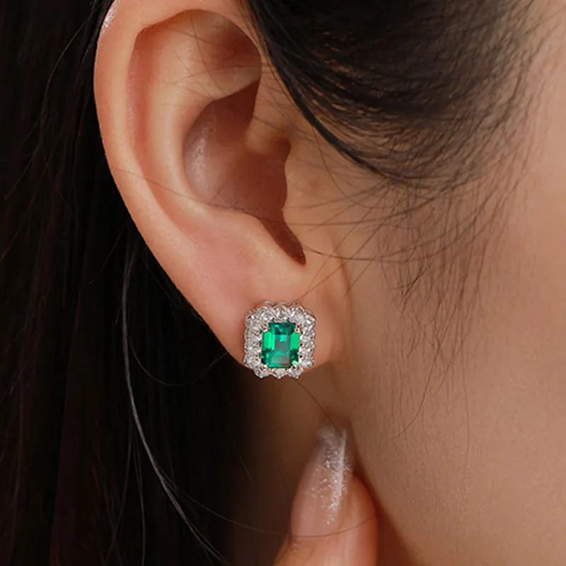 ATTAGEMS 925 Sterling Silver Artificial Gemstone Stud Earrings Women's Green-3