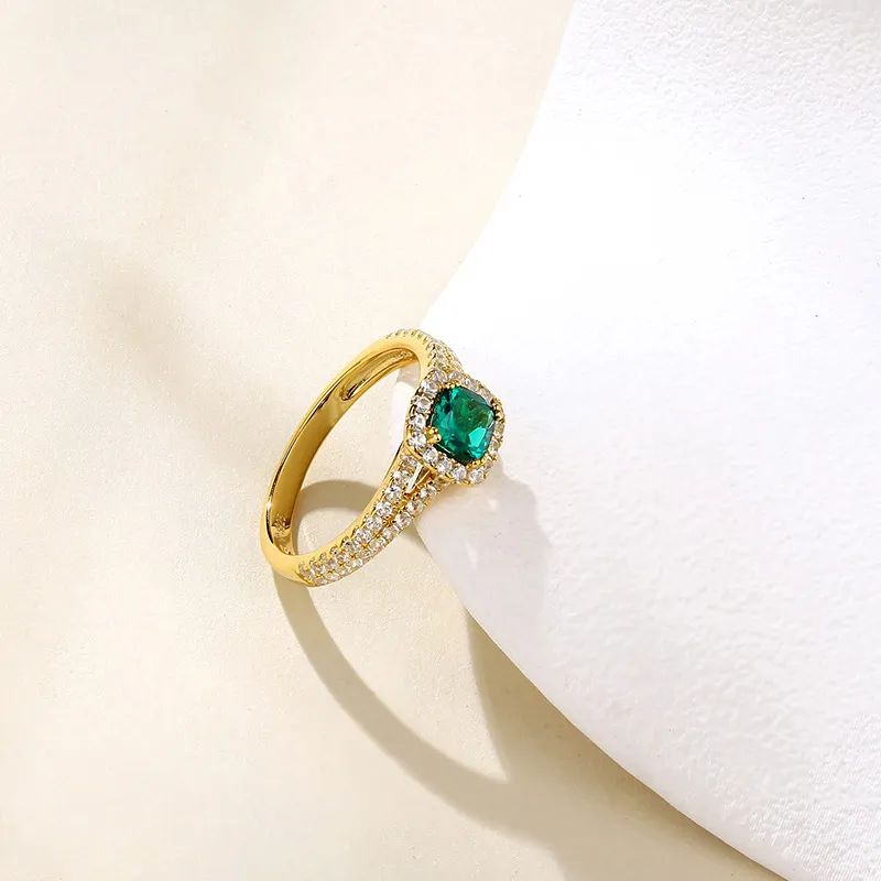 ATTAGEMS 925 Sterling Silver Artificial Gemstone Rings Women's Green-2