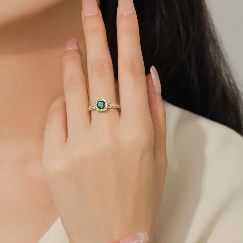 ATTAGEMS 925 Sterling Silver Artificial Gemstone Rings Women's Green-4