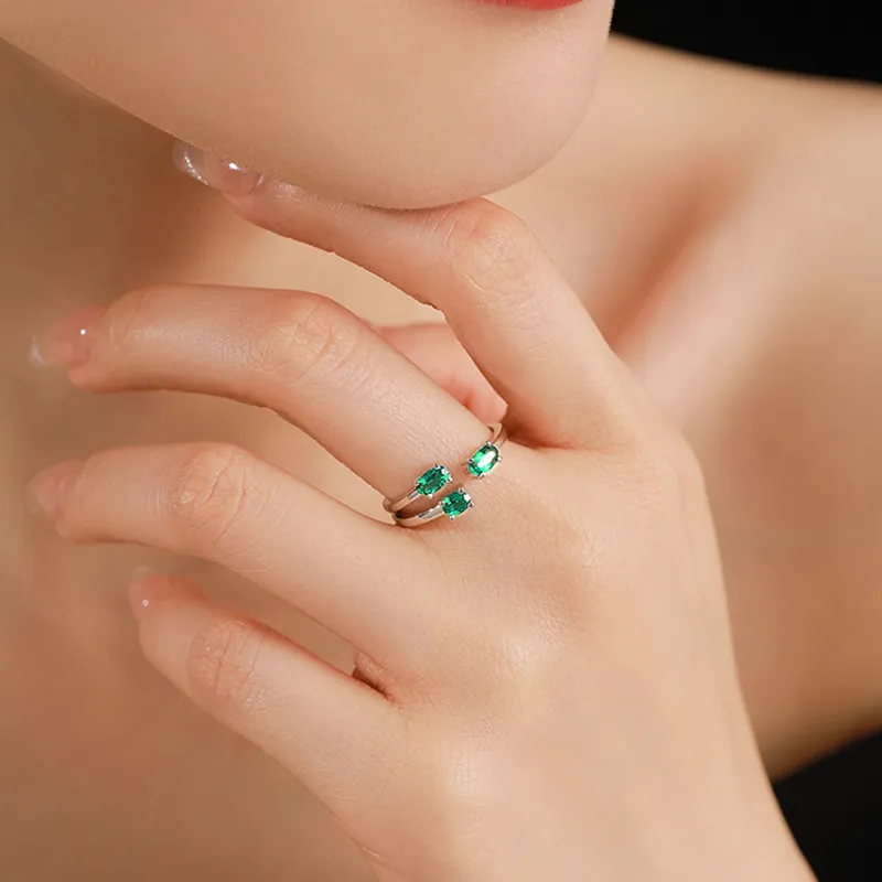 ATTAGEMS 925 Sterling Silver Artificial Gemstone Rings Women's Green-1