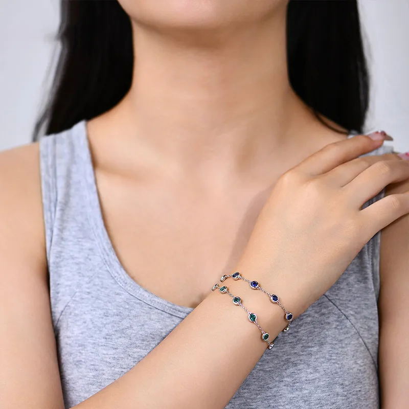 ATTAGEMS S925 Silver Artificial Gemstone Bracelets Women's-2