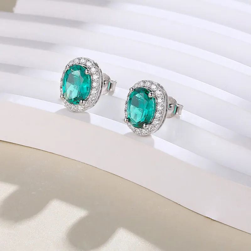 ATTAGEMS 925 Sterling Silver Artificial Gemstone Stud Earrings Women's Green-6
