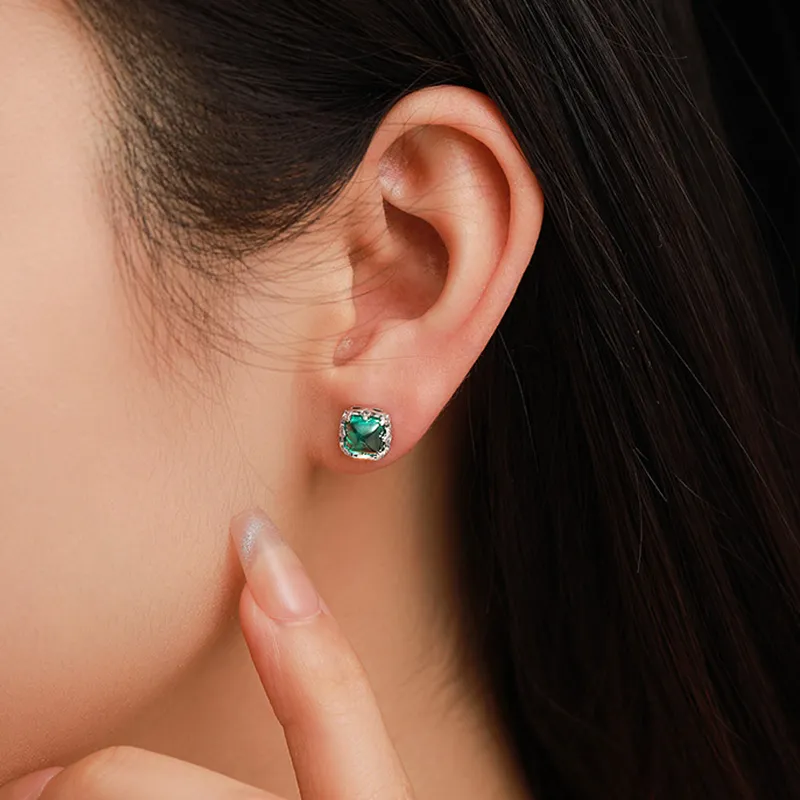 ATTAGEMS 925 Sterling Silver Artificial Gemstone Stud Earrings Women's Green-1