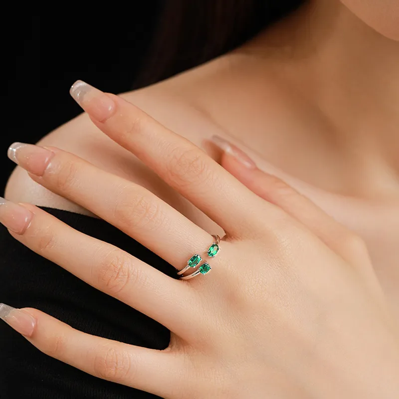 ATTAGEMS 925 Sterling Silver Artificial Gemstone Rings Women's Green-2