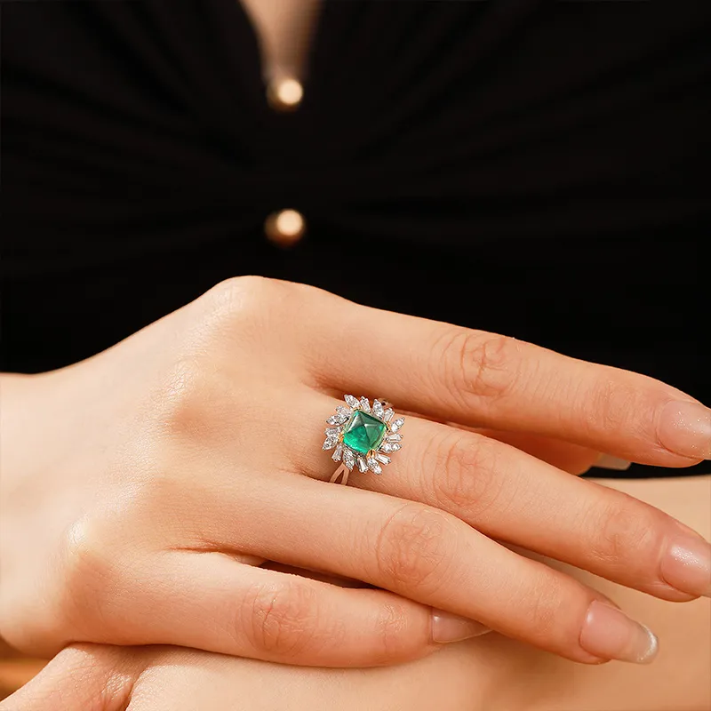 ATTAGEMS 925 Sterling Silver Artificial Gemstone Rings Women's Green-4