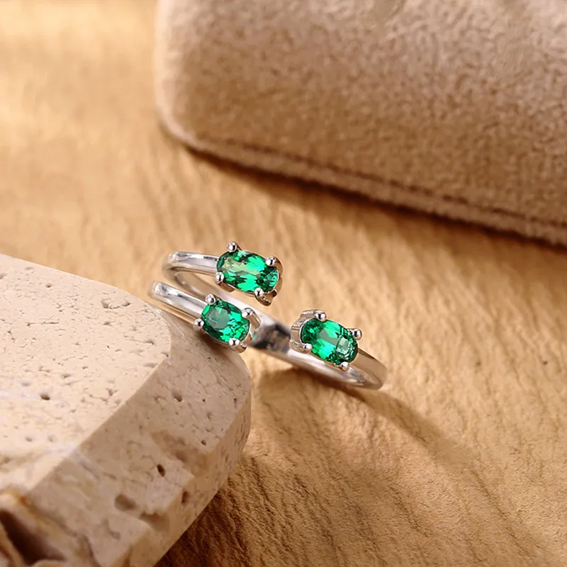 ATTAGEMS 925 Sterling Silver Artificial Gemstone Rings Women's Green-3