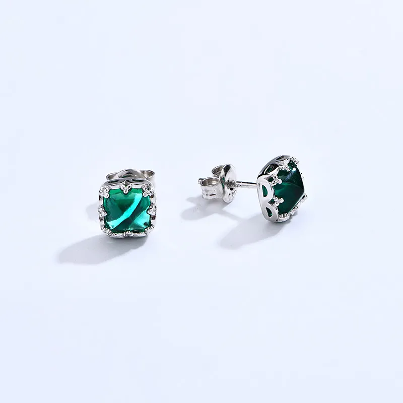 ATTAGEMS 925 Sterling Silver Artificial Gemstone Stud Earrings Women's Green-4