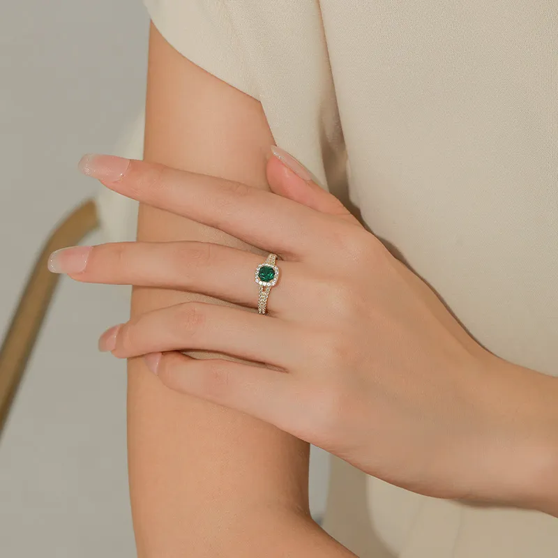 ATTAGEMS 925 Sterling Silver Artificial Gemstone Rings Women's Green-5