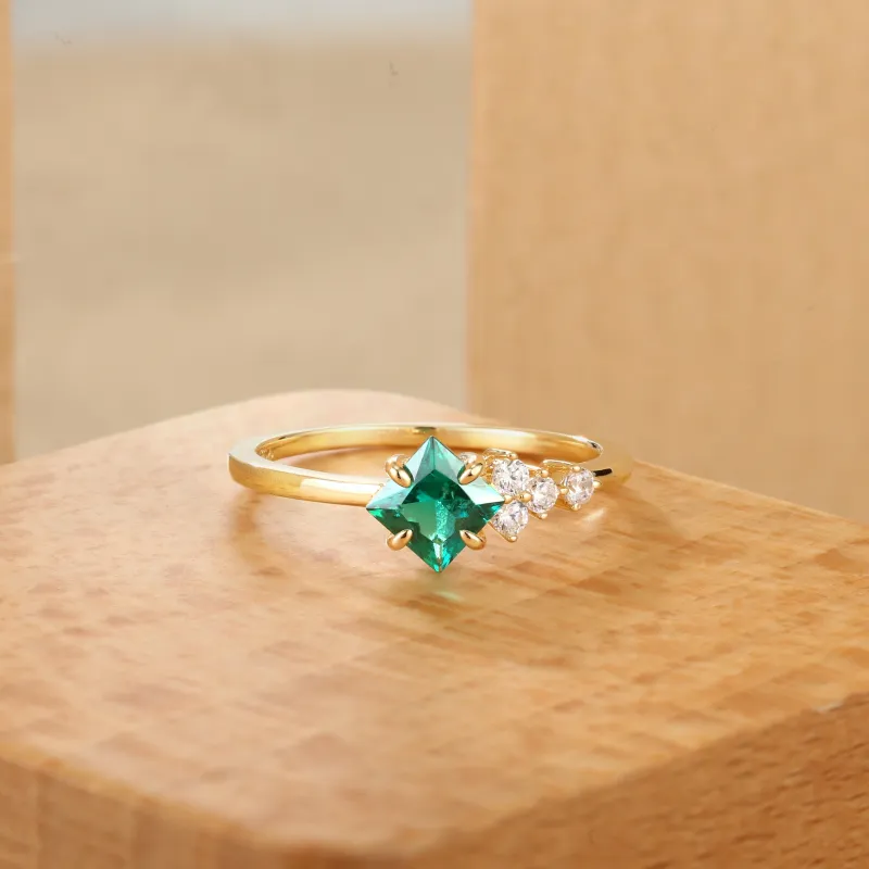 ATTAGEMS 925 Sterling Silver Artificial Gemstone Rings Women's Green-2