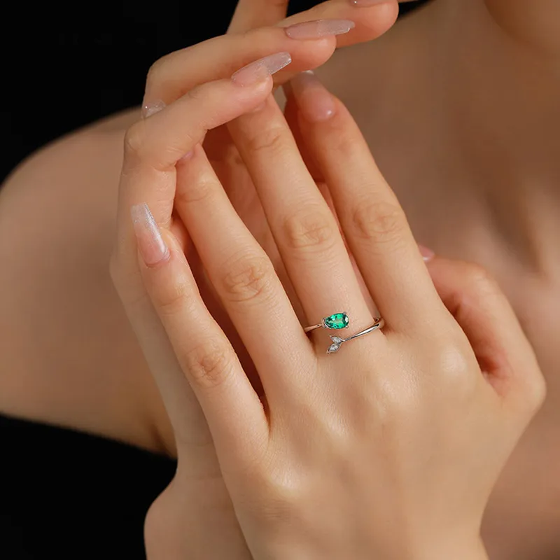 ATTAGEMS 925 Sterling Silver Artificial Gemstone Rings Women's Green-1