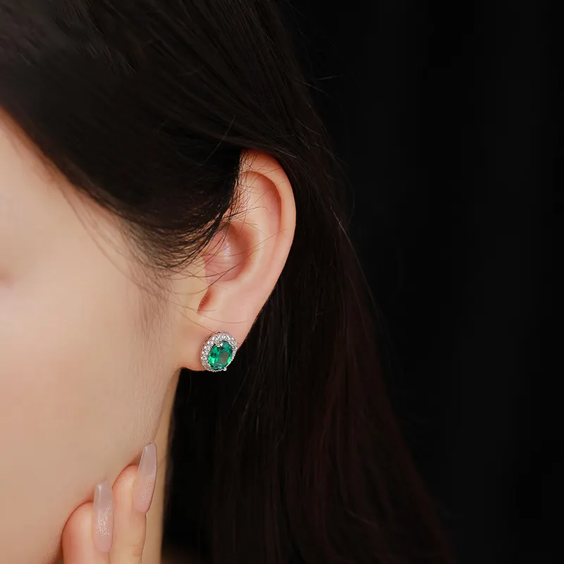 ATTAGEMS 925 Sterling Silver Artificial Gemstone Stud Earrings Women's Green-1