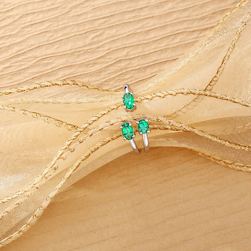 ATTAGEMS 925 Sterling Silver Artificial Gemstone Rings Women's Green-4