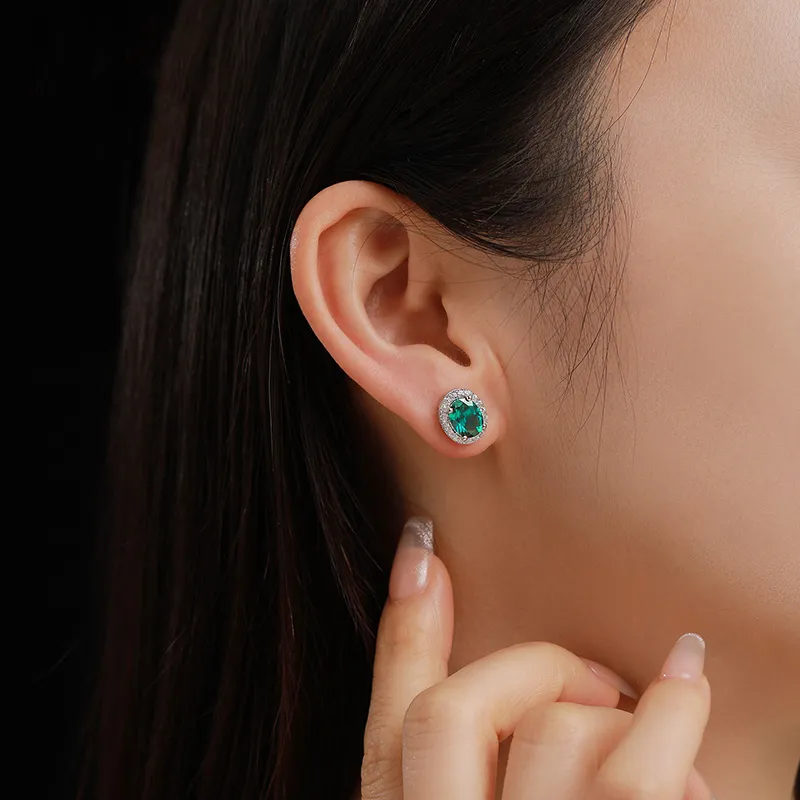 ATTAGEMS 925 Sterling Silver Artificial Gemstone Stud Earrings Women's Green-2