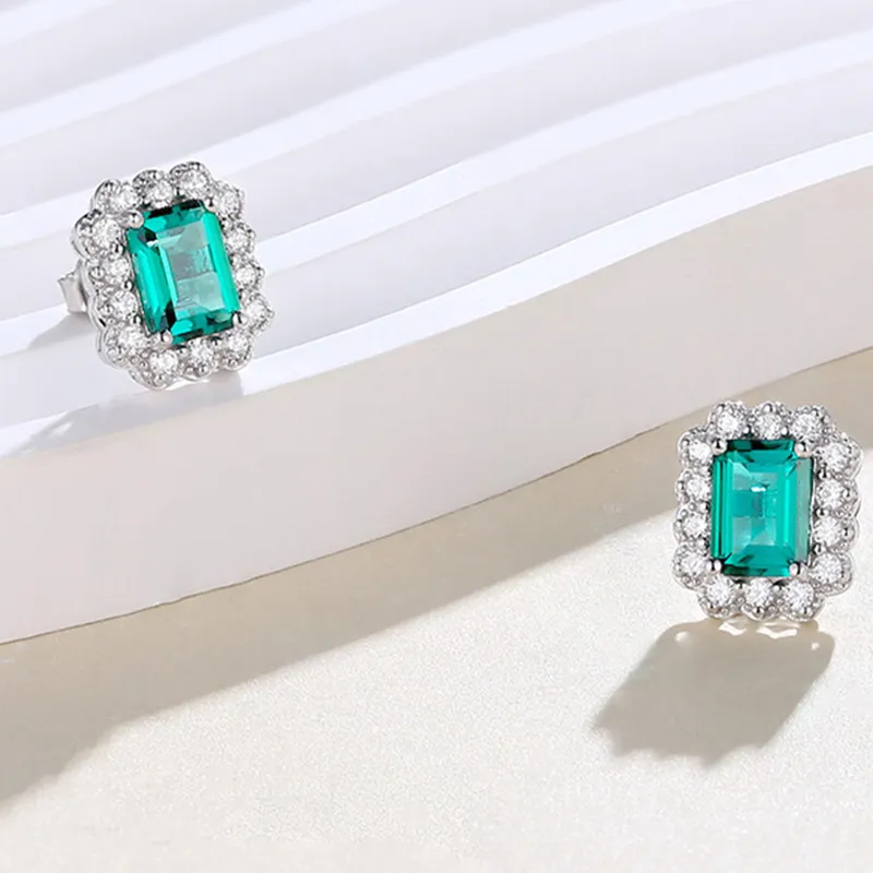 ATTAGEMS 925 Sterling Silver Artificial Gemstone Stud Earrings Women's Green-2