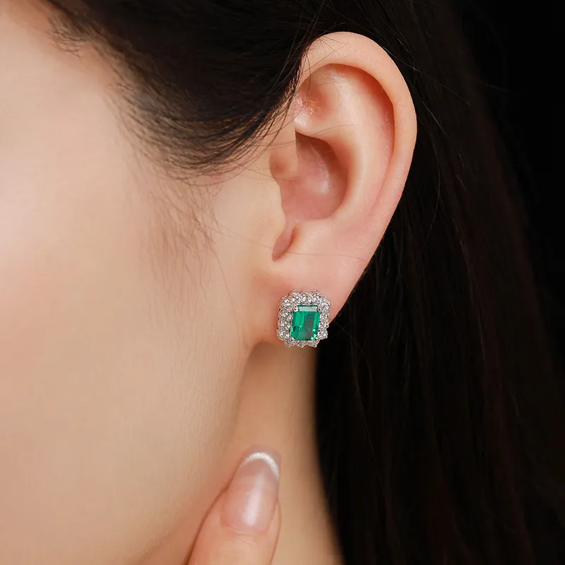 ATTAGEMS 925 Sterling Silver Artificial Gemstone Stud Earrings Women's Green-1