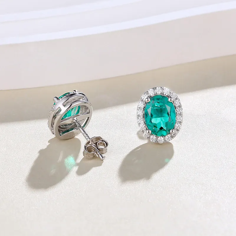 ATTAGEMS 925 Sterling Silver Artificial Gemstone Stud Earrings Women's Green-4