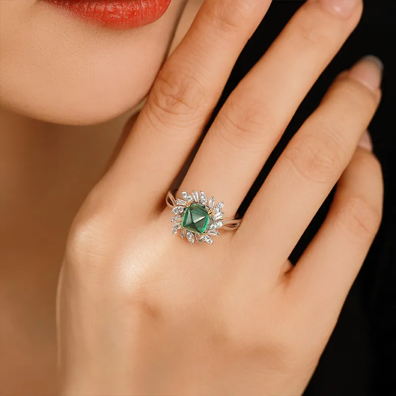 ATTAGEMS 925 Sterling Silver Artificial Gemstone Rings Women's Green-1