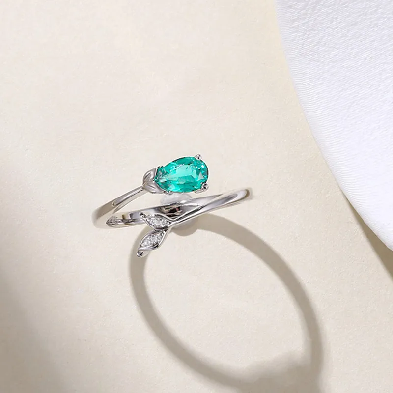 ATTAGEMS 925 Sterling Silver Artificial Gemstone Rings Women's Green-3