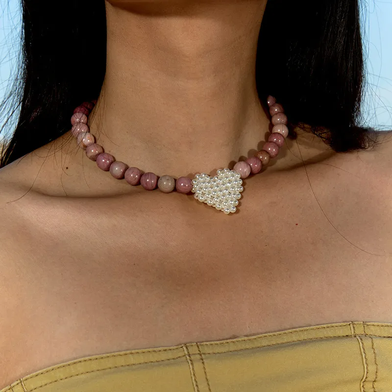 IRANLON Rhodonite Acrylic Pearl Necklaces Women's Pink-1