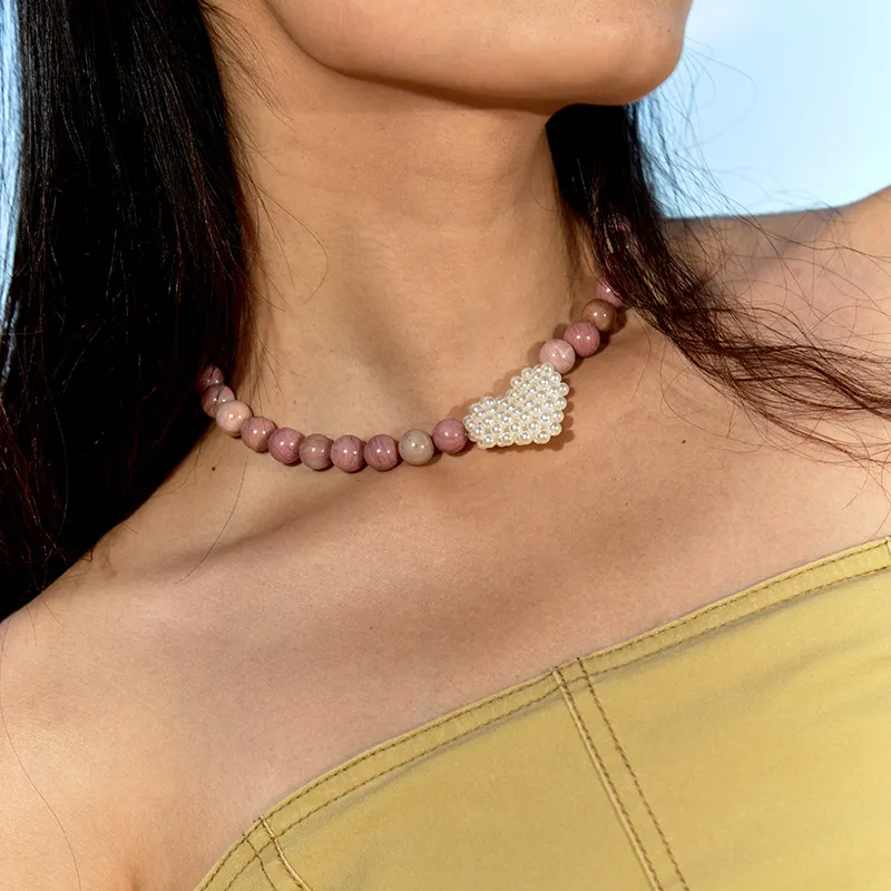 IRANLON Rhodonite Acrylic Pearl Necklaces Women's Pink-2