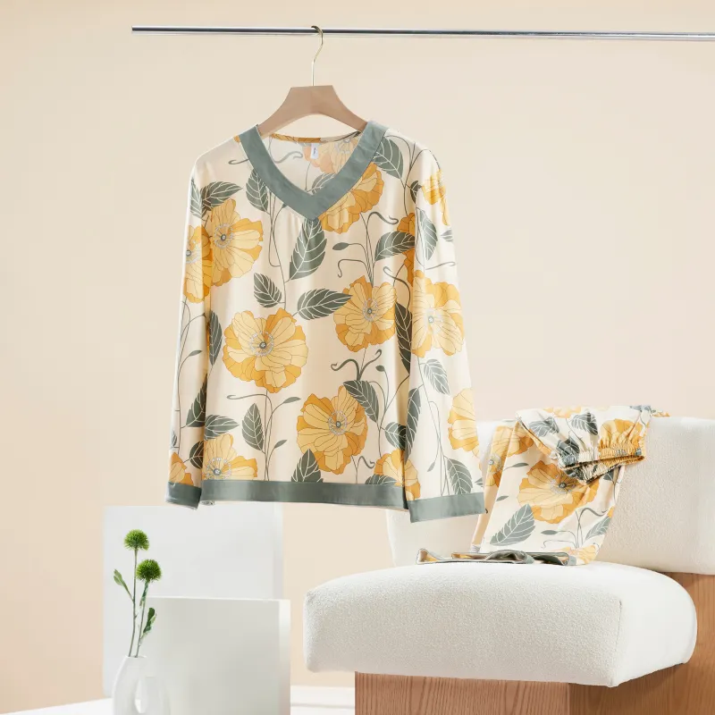GOSO Pajama Set Women's Yellow Floral-1