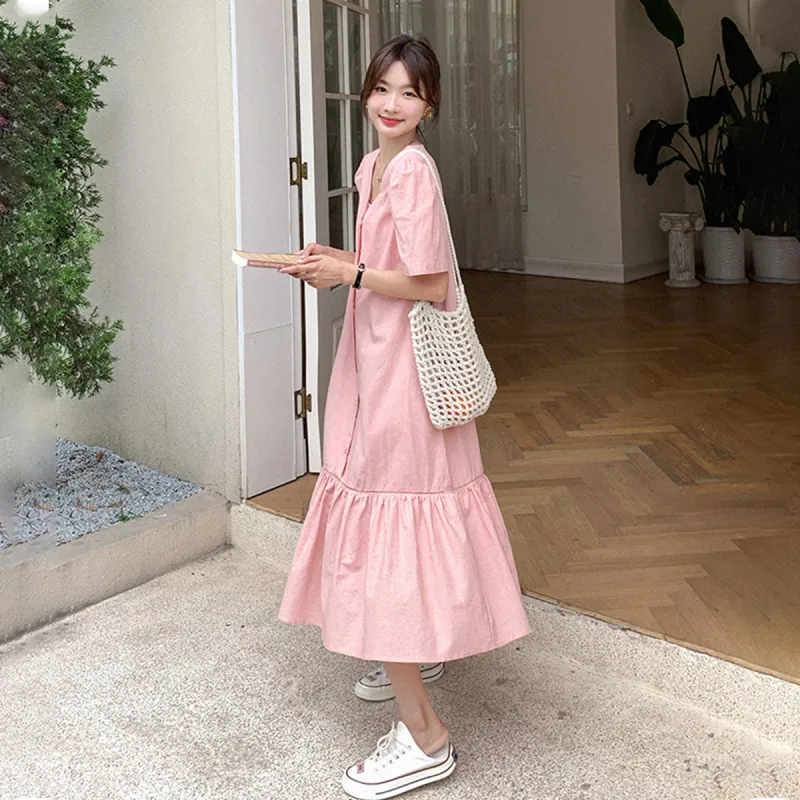 TEME Short Sleeved Dress Women's Pink-5
