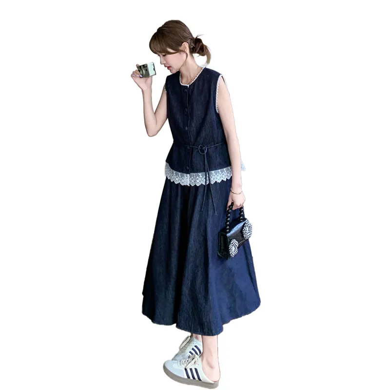 TEME Skirt Set Women's Denim Blue-1