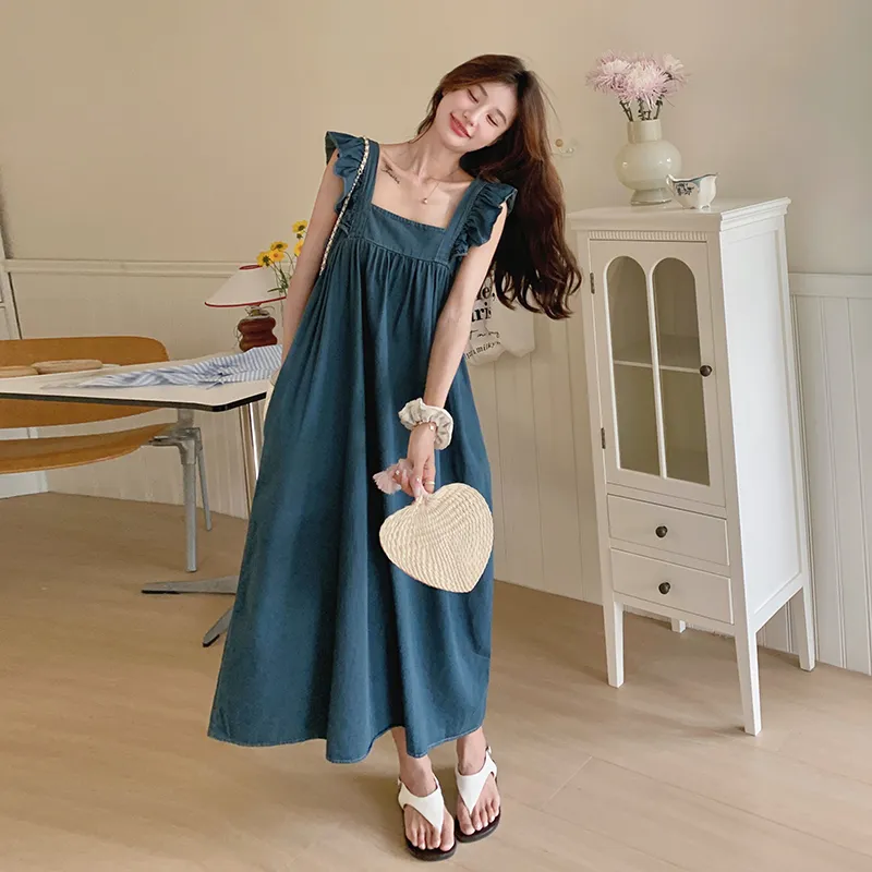 TEME Short Sleeved Dress Women's Vintage Denim-2