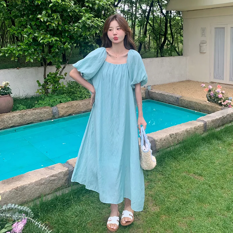 TEME Short Sleeved Dress Women's Lake Blue-2