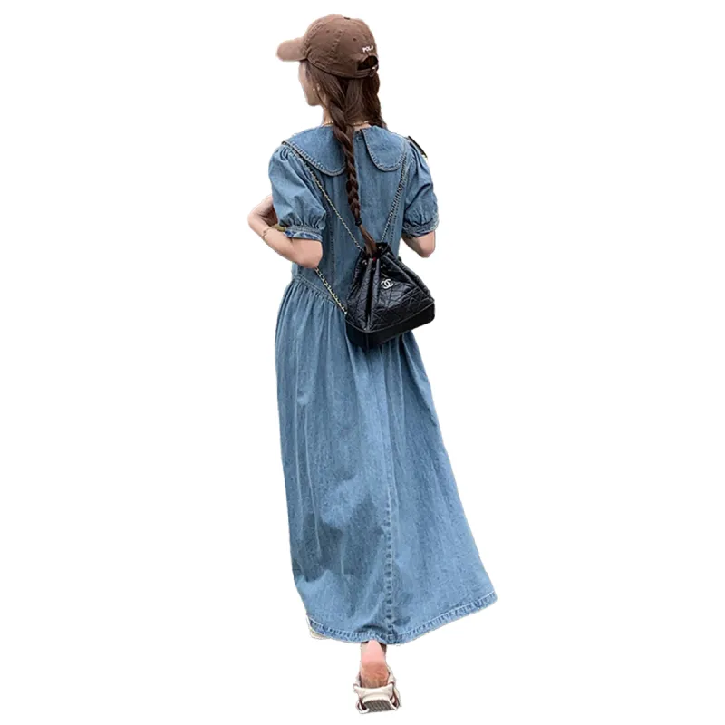 TEME Short Sleeved Dress Women's Denim Blue-2