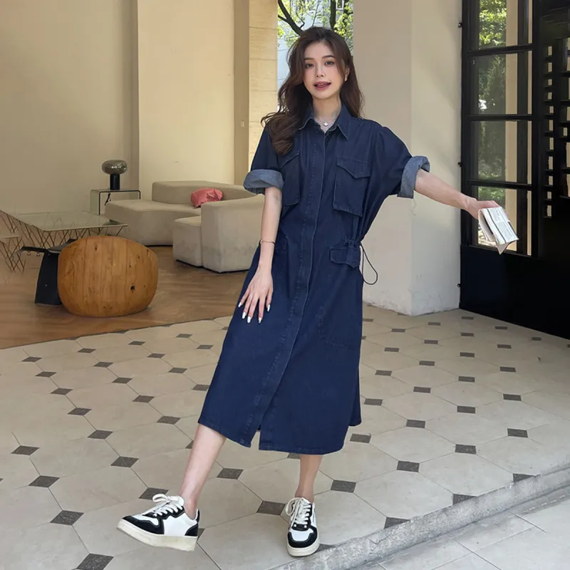 TEME Short Sleeved Dress Women's Blue-4