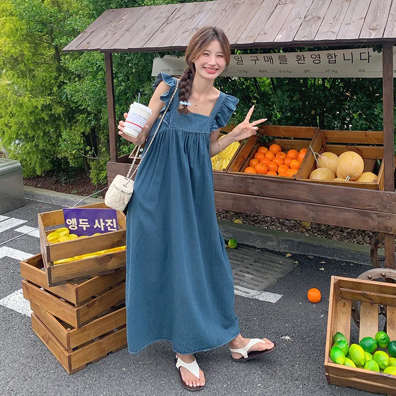 TEME Short Sleeved Dress Women's Vintage Denim-3